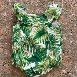 Janie and Jack Green Tropical Leaf Infant Romper